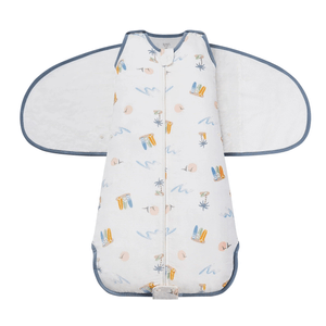 Nest Designs Baby 0.5 TOG Swaddle Sleep Bag Bamboo Cotton - Pastel Waves 0-6M