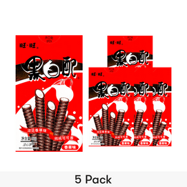 旺旺 黑白配 夹心饼干卷 香草味 56g*5【5盒装】【童年经典】