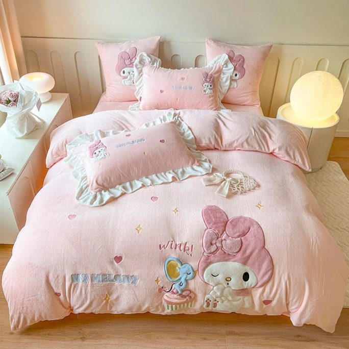 Sanrio My Melody Cute Cartoon High-Quality Velvet Three-Piece Bedding Set