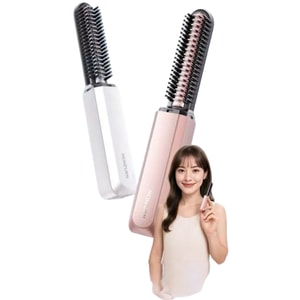 Mini Wireless Electric Hair Bangs Brush Ceramic Pink, 15s Fast Heating Portable Styling Comb Hair Volumizing Tool 1 Set