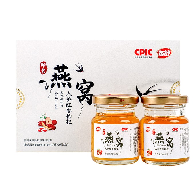 【中国直邮】每舒  即食燕窝礼盒装140ML送礼人参红枣枸杞味  2瓶装