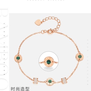 【中国直邮】 周大生 小蛮腰银手链玫瑰金色轻奢小众孔雀石项链生日礼物送女友 一条装 碧绿孔雀石