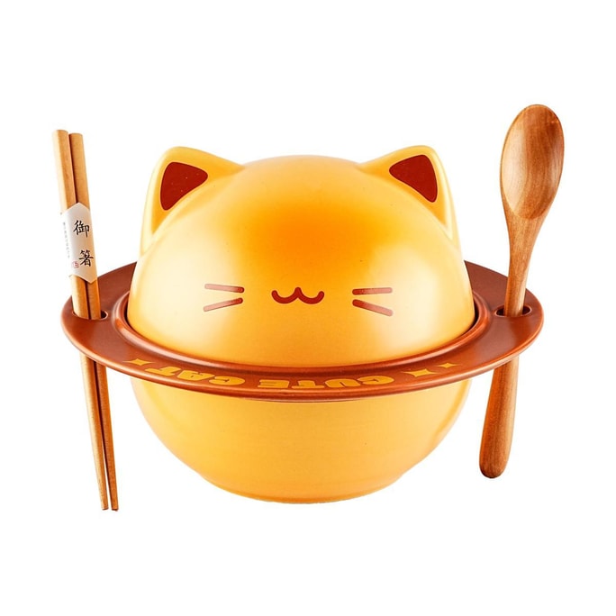 Cat Planet Noodle Bowl Ceramic Tableware Gift Set with Chopsticks and Spoon