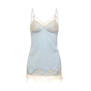 Sexy French Lace Backless Slip Dress - One Size Water Blue