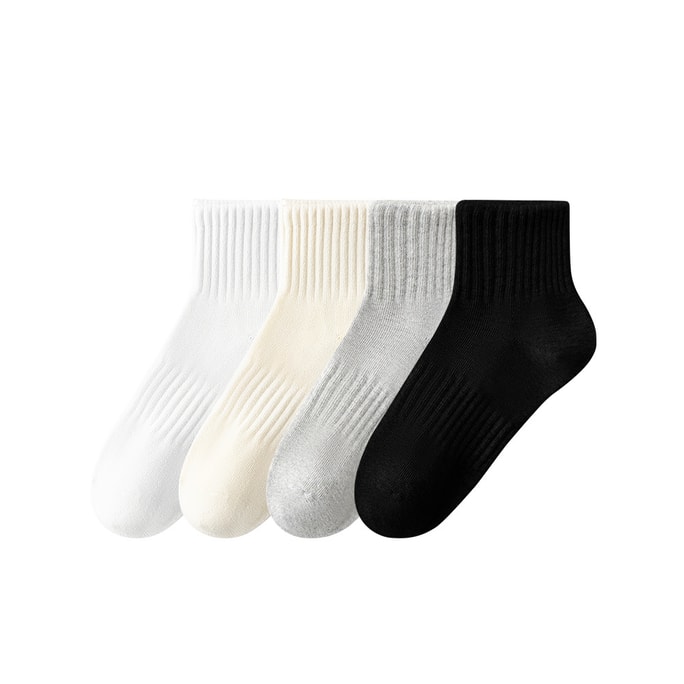 [중국 직송] 남녀용 Qintaitai 양말, 미드 튜브 허리 미끄럼 방지 앵클 양말 (블랙, 화이트), 학생용 다용도 스포츠 양말 (화이트 + 블랙 + 그레이 + 크림)