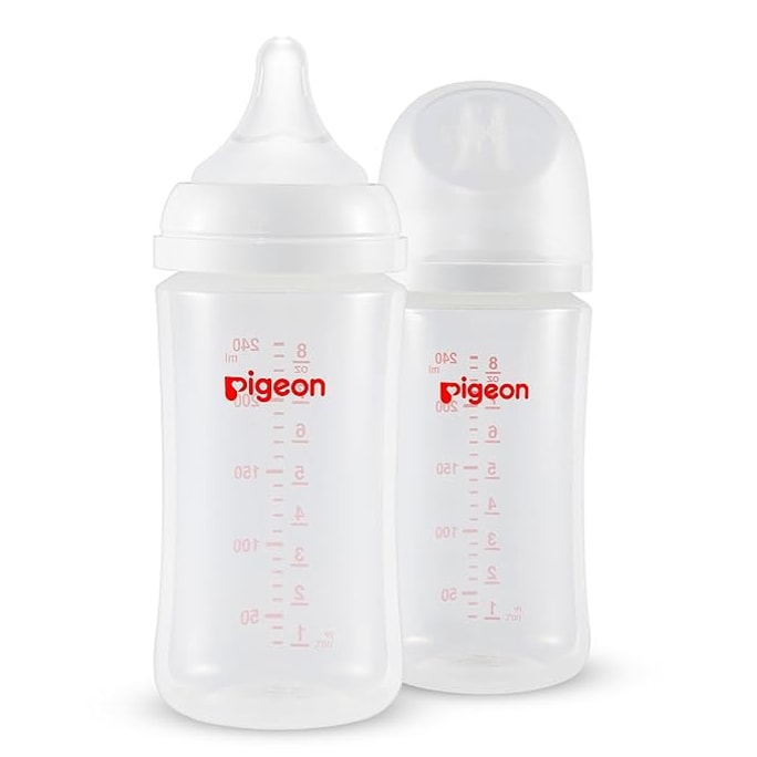 Pigeon PP Nursing Bottle Wide Neck | Easy To Clean | 8.1 Oz(Pack of 2) Includes 2Pcs M Nipples (3m+)
