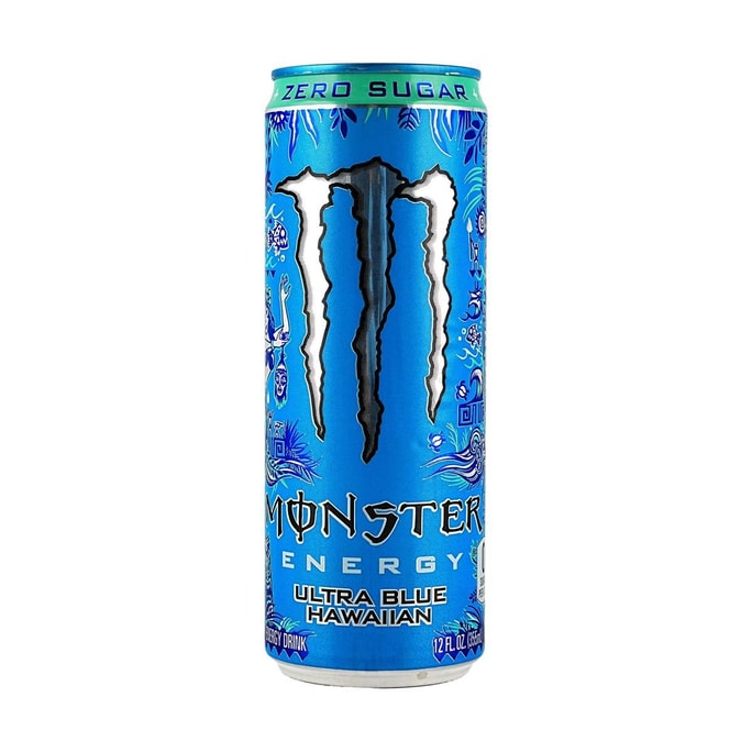 Monster Energy , Ultra Blue Hawaiian, Zero Sugar Energy Drink, 12 fl oz 【Low Calories】