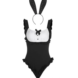 Bella’s Fantasy Cute Playboy Bunny Costume Black Cosplay Bodysuit Sexy Lingerie Set