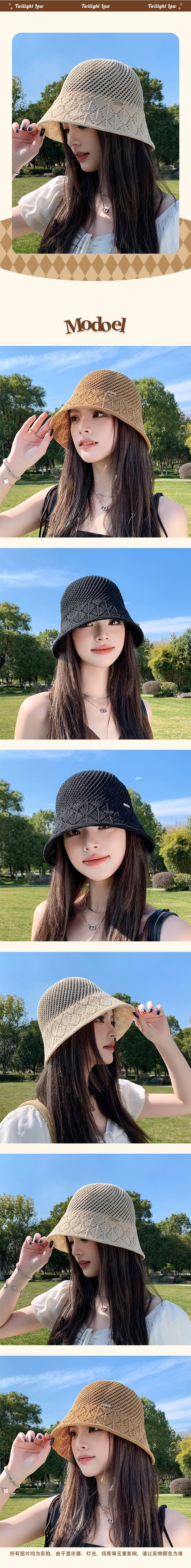 【中国直邮】 HSPM 编织镂空透气显脸渔夫帽防晒出游遮阳帽 米色 F 1个