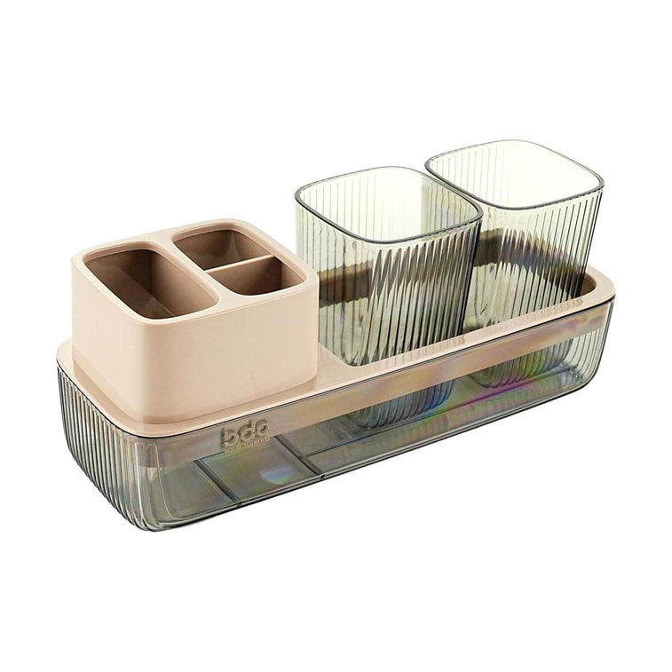 BDO 牙杯牙刷置物架 洗漱杯套装 电动牙刷架牙膏收纳架漱口杯子 透明黑/浅咖 16