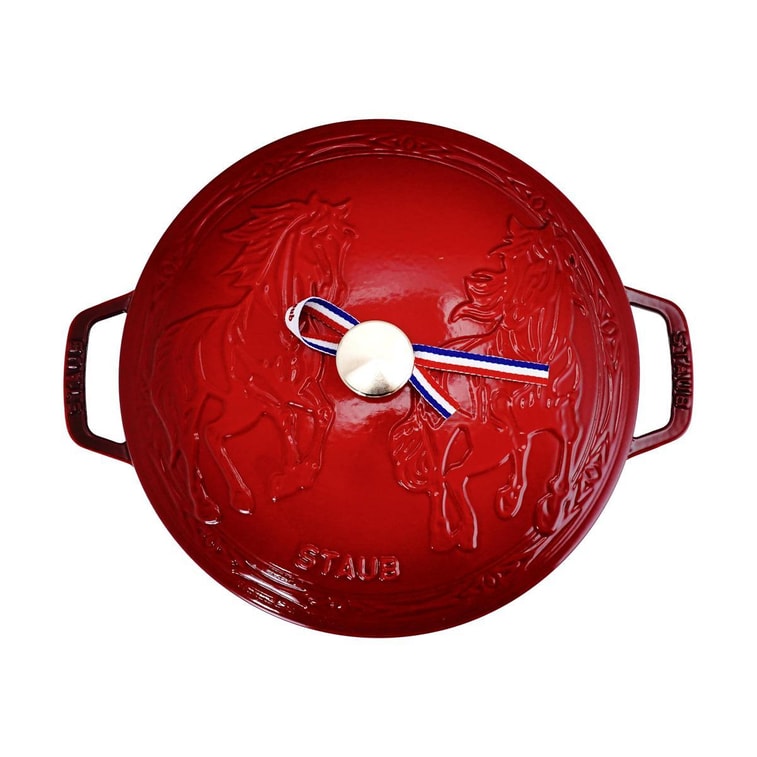 法国STAUB珐宝  马形锅盖黄铜旋钮 经典法式炖锅 樱桃红配黄铜旋钮 5QT 5