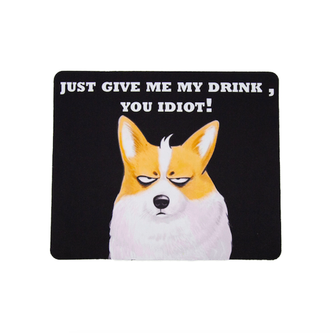 Cool Drinking Corgi Mouse Pad #Black#