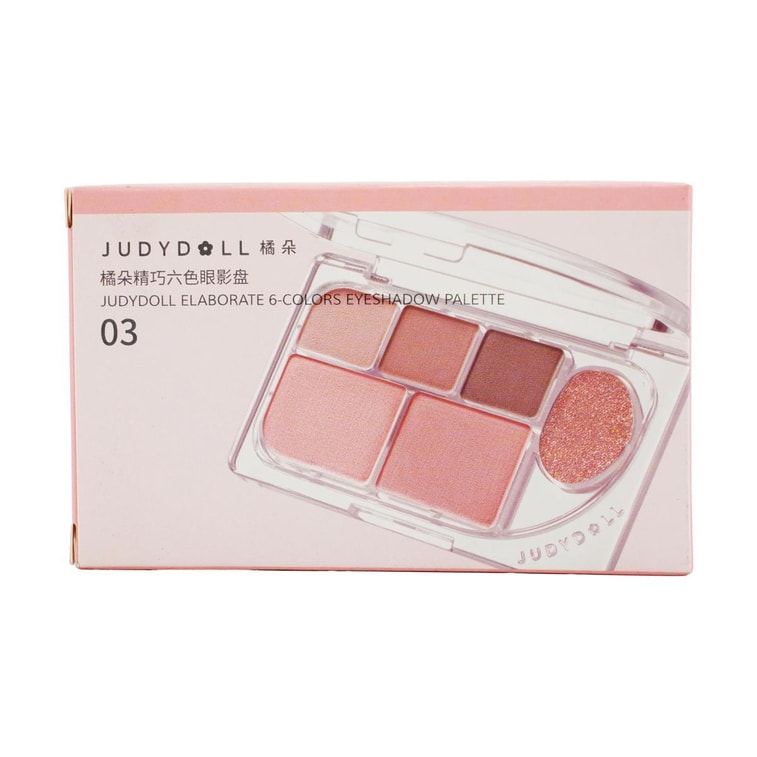 JUDYDOLL橘朵 水靈六色眼影盤 精巧六色眼影盤 珠光提亮閃片+霧面 腮紅高光臥蠶氛圍綜合盤 8g #03 光透蜜瓜盤 大地蜜瓜橘 顯色顯氣質 7
