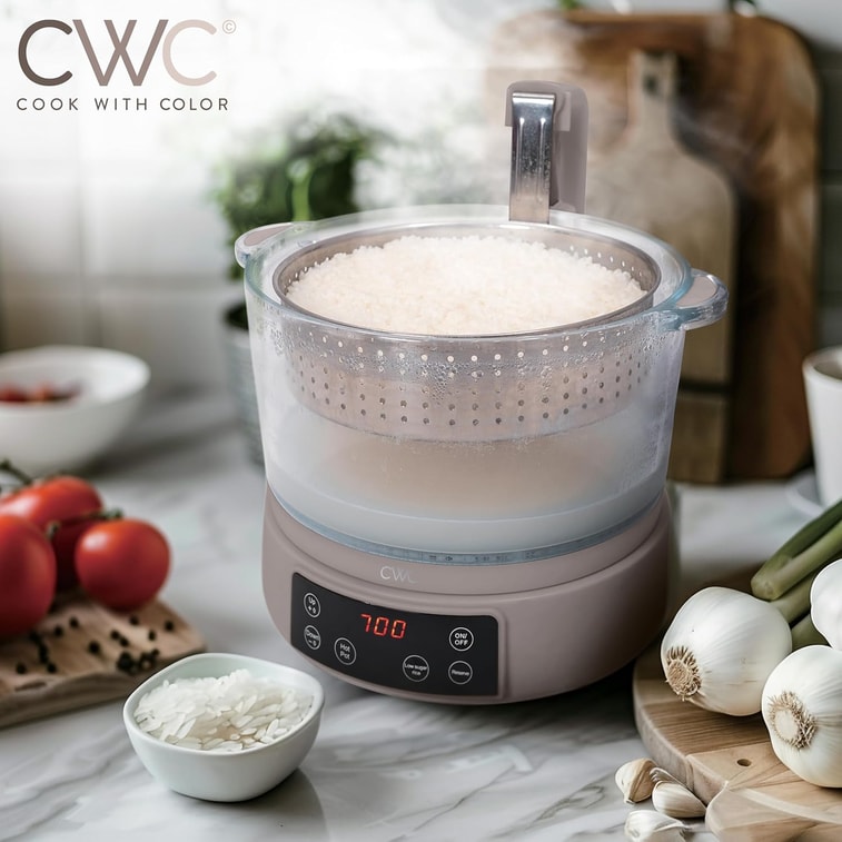 Hot Rice Filter 3L Glass Mini Low Carb Rice Cooker – Holds 2 Cups Raw/Makes 6 Cups ...