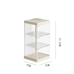 Desktop Storage Box Rotatable Small Capacity Dustproof Breathable Beauty Blender Storage Jewelry Box 3Layer Creamy White
