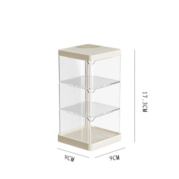 Desktop Storage Box Rotatable Large Capacity Dustproof Breathable Beauty Blender Storage Jewelry Box 3Layer Creamy White