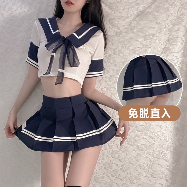 【中国直送】Guiruo セクシーランジェリー セクシープリーツスカート 制服セット Sサイズ サファイアブルー系