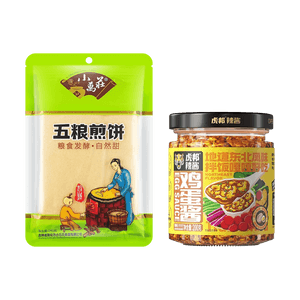 【东北早餐组合】虎邦辣酱 东北鸡蛋风味拌饭酱 200g+小万庄 五粮煎饼 240g