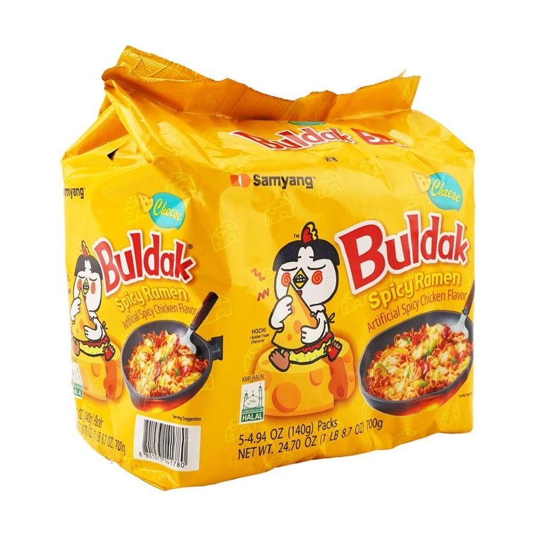 Korean Buldak Noodles Stir-Fried Ramen - Hot Chicken Flavor with Cheese, 5 Pack* 4.93 oz【Trending on TikTok】 5