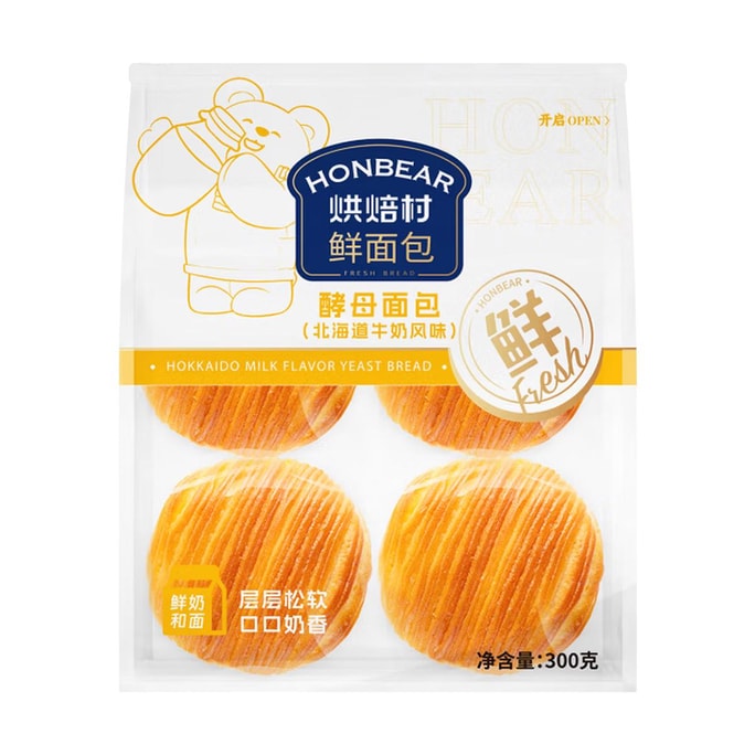烘焙村 酵母面包 北海道牛奶风味  300g【营养早餐】