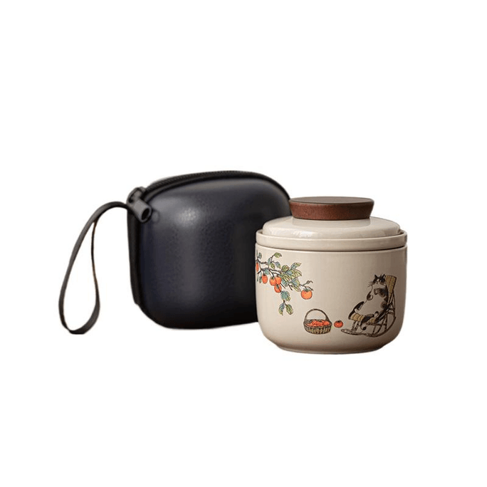 Mini Persimmon Cat Quick Customer Cup One Pot One Cup Travel Tea Set Black Bag 7cm * 1 Piece Set
