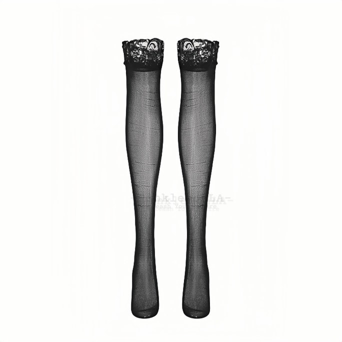 美国 PinklemonLA 蕾丝边丝袜 长腿丝袜 情趣丝袜 - 黑色