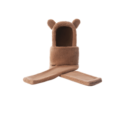 Bear hat and scarf one autumn-winter plush warm adult dark brown