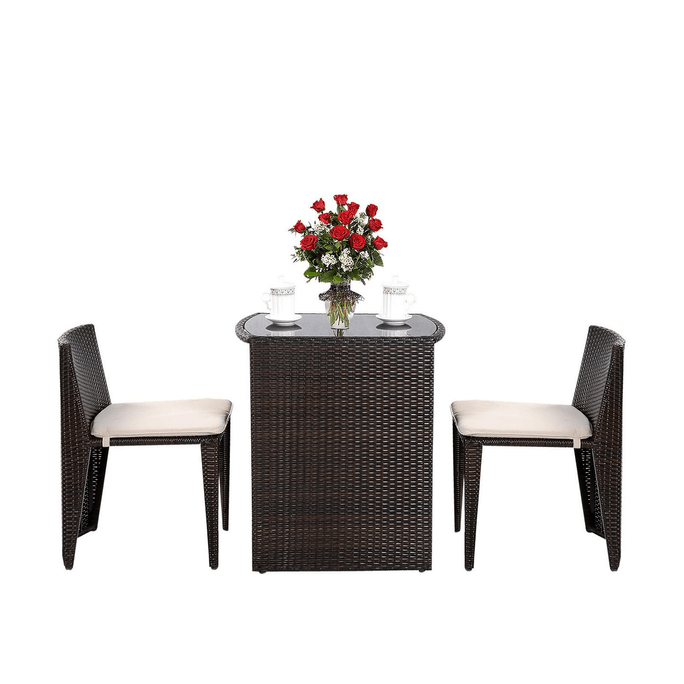 3 Pieces Cushioned Wicker Patio Bistro Set with 26  Tea Table, No Assembly Needed