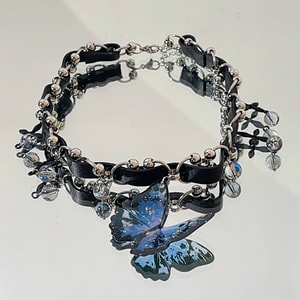 【中国直送】HSPM 新品 チョーカー アクセサリー Sweet Cool Hot Girl y2k Heavy Industry Butterfly Element Collar Punk ネックレス ブラックレザー バタフライネックレス M