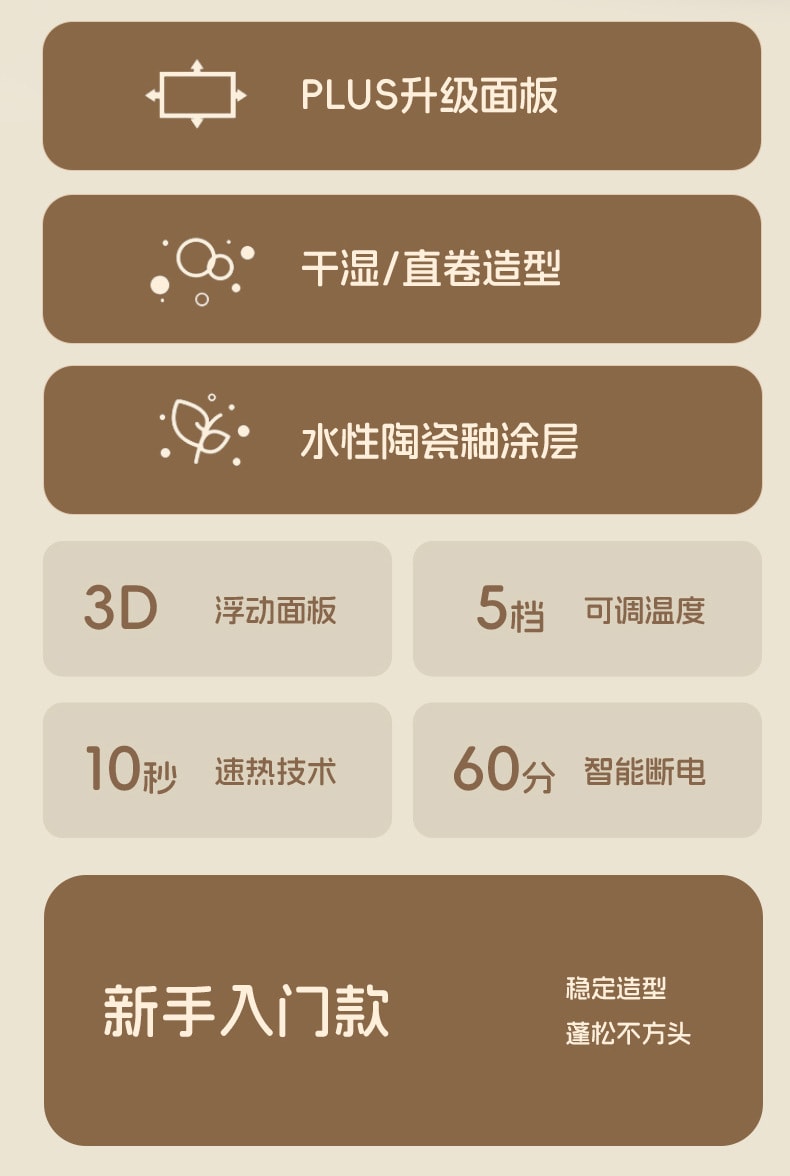 【中国直邮】 博莱雅 美规110V便携干湿两用直发器 5档可调温卷发直发二合一 电夹板造型器 米色 一套