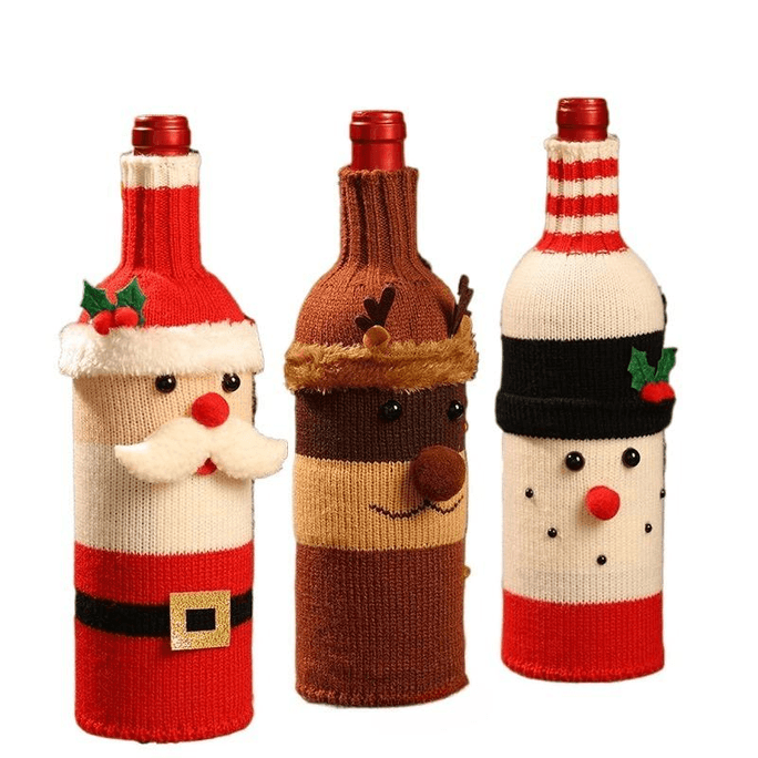 [중국 직송] 선물 워크숍 모고 크리스마스 장식 와인 병 울 샴페인 슬리브 크리스마스 레드 니트 와인 슬리브 6*27*10cm*3개