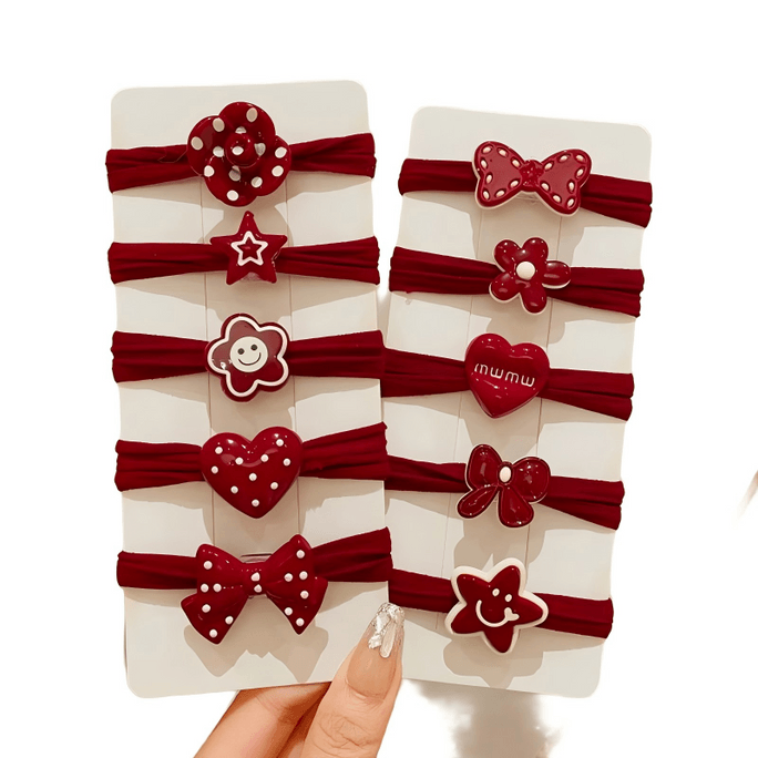 New Year Children's Hair Accessories Red Bow Hair Ties 10 Pieces