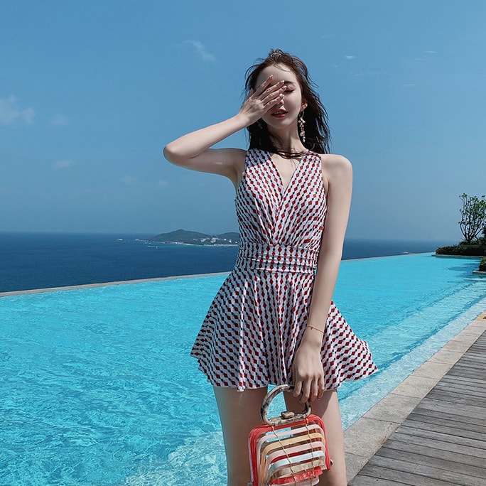 Swimsuit Belly Thin One-piece Conservative Small Chest Soaking Hot Spring New Fashion Seaside Swimsuit YMS199266 Red L