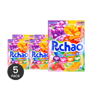 PUCHAO Soft  Jelly Gummy Candy,Grape+Strawberry+Mango+Melon Flavor,3.53 oz *5【5 Packs】