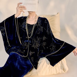 【中国直邮】 HSPM 国风新中式外套  高端钉珠丝绒  双面穿外套 L