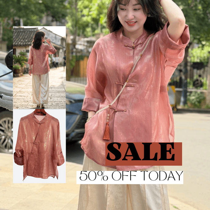 Pink Mulberry Silk Shimmer Brocade Floral Jacquard Blouse L Size