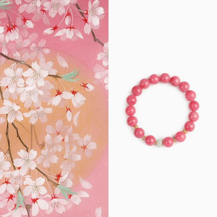 【 Cherry Blossom Rain Blooming 】 Natural Rose Jadeite Hand String Female Guardian Love Hand String 9.5cm