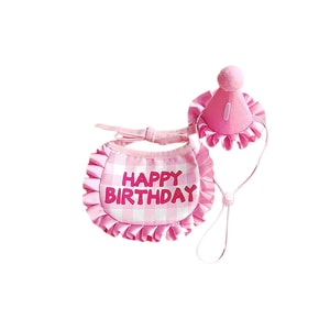 Pet birthday hat, bib, Happy Cat birthday set, cute prop combination, dressing accessories, scarf, saliva towel, pink set 1 piece