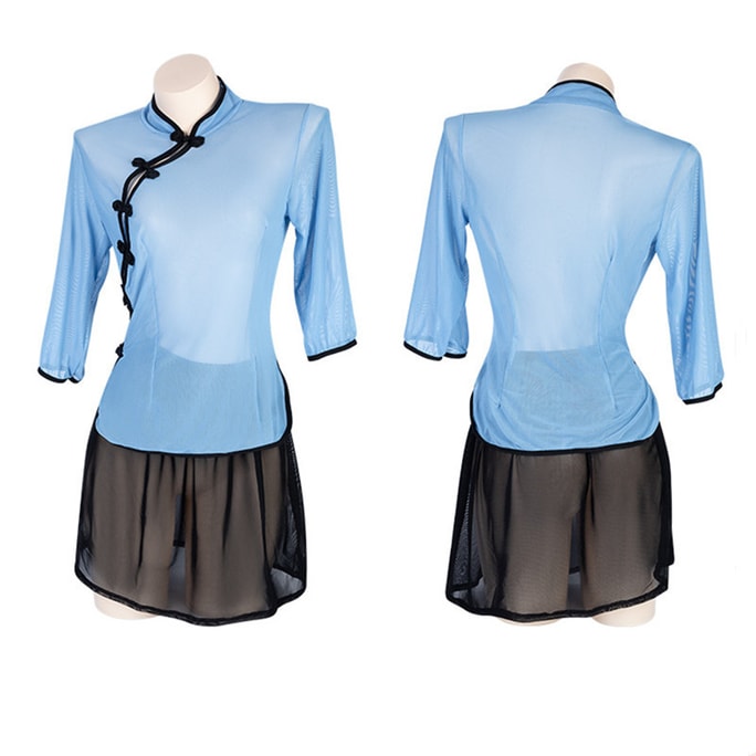 Sexy Lingerie Sexy Perspective Style Cheongsam Student Uniform Blue + Black One Size
