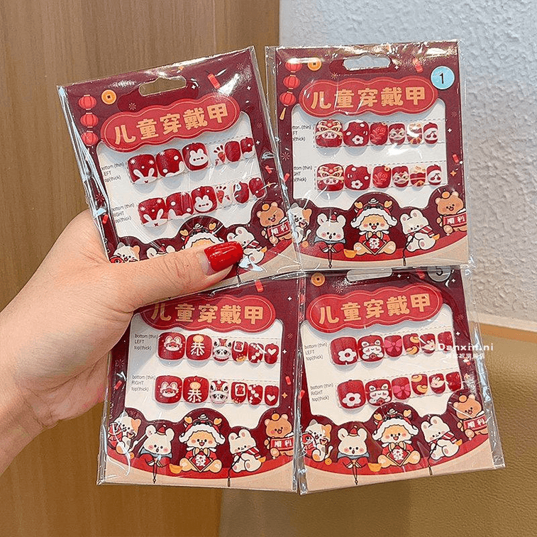 Nail Stickers, Nail Pieces, Jelly Gel, Lion Dance +Kt Nail For 5-10 Years Old, Size 6cm*2 Pieces 3