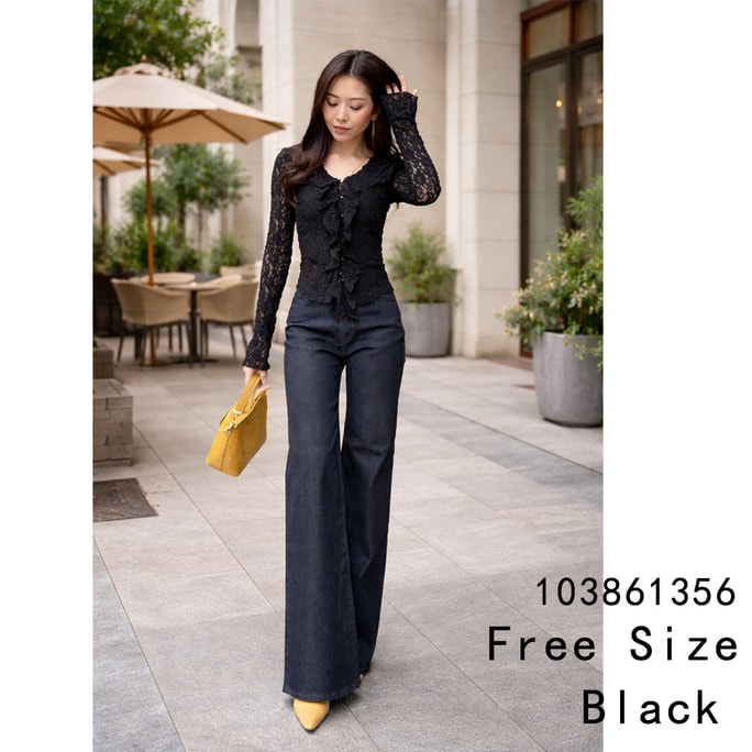 【日本からの直送】MOUSSY レースフリルトップ、ブラック、フリーサイズ（1枚）