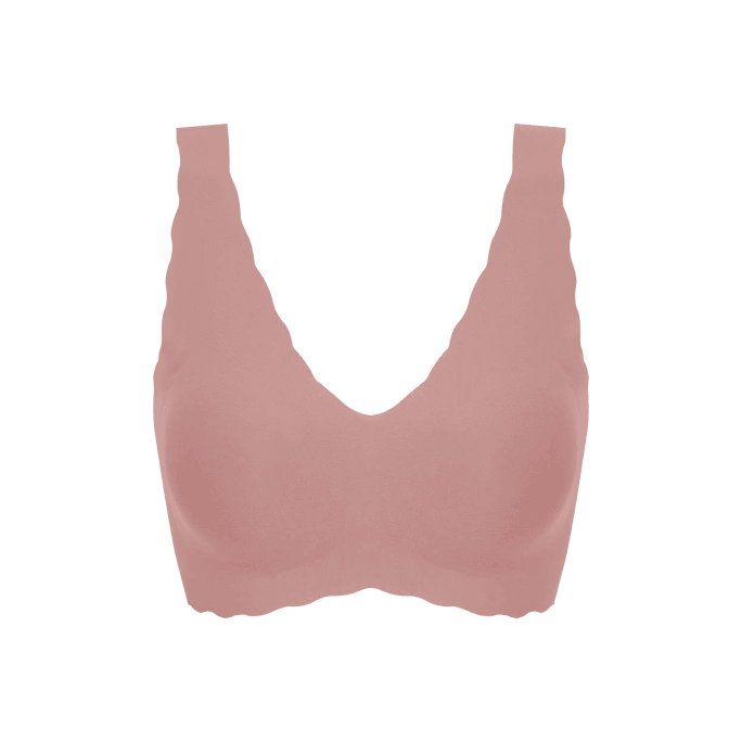 ubras Women's Wireless Deep-V Wavy-Edge Vest Bra. Free Size Removable Pad  Peach