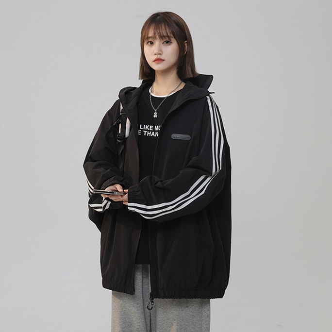 New Pattern Hooded Ice Silk Ultra-Thin Sunscreen Clothing Black L