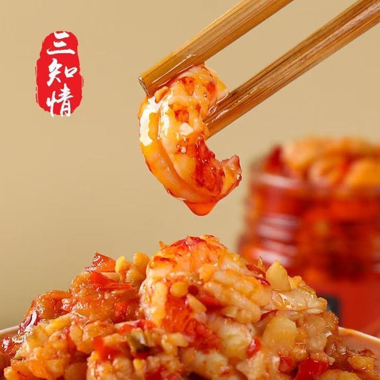 【中国直邮】 三知情 去壳香辣龙虾酱下饭菜拌饭特辣小龙虾酱蒜蓉酱拌面湖南即食虾零食 238g 3