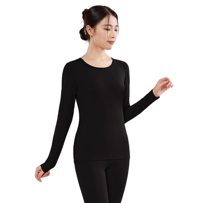 【中国直邮】 HSPM 新款柔棉保暖薄款显瘦秋衣秋裤保暖套装 黑色 M