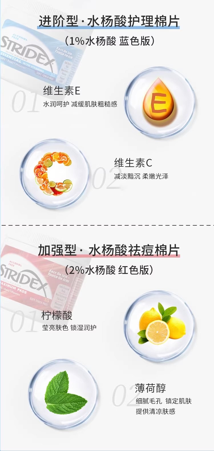 【中國直郵】 Stridex 水楊酸棉片 刷去閉口 祛痘 祛痘印 粉刺黑頭 清潔毛孔 2%水楊酸 紅罐 加強型 適合中重度油性肌及耐受肌 55片/瓶【程十安同款推薦】