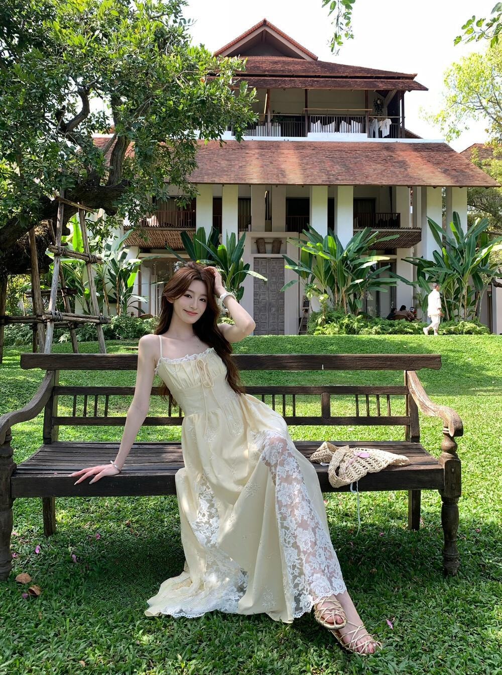 【加拿大直邮】 加拿大 SCENARIO 奶油花园少女蕾丝长裙 S-M码 黄色 米黄色 M