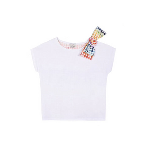Paul Smith Junior Kids Girl Pixel Rainbow Shoulder Bow Tee 4Y