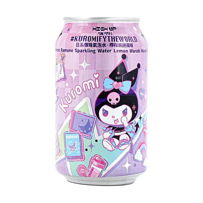 Sanrio Kuromi 50th Anniversary Sparkling Water Lemon Warabimochi Flavor 11.16 fl oz 【Japanese Ramune Style】