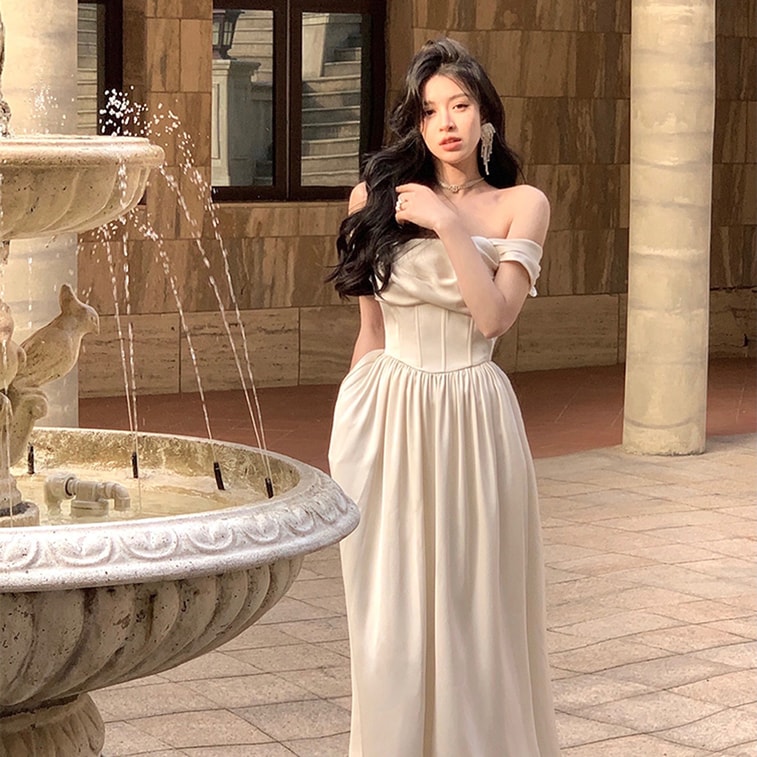 French Party White Gown High End Design Niche Strapless Dress Birthday Annual Dinner Elegant Dress Off White  M 8